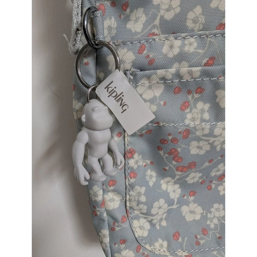 Kipling Sabian Mini Crossbody Bag Floral Camo  Gray Gorilla Charm Keychain